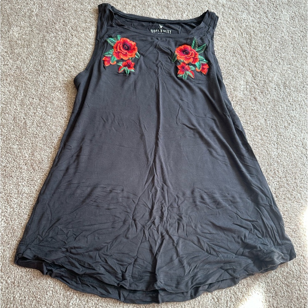 American Eagle Soft & Sexy Tank with Flower Embroidery